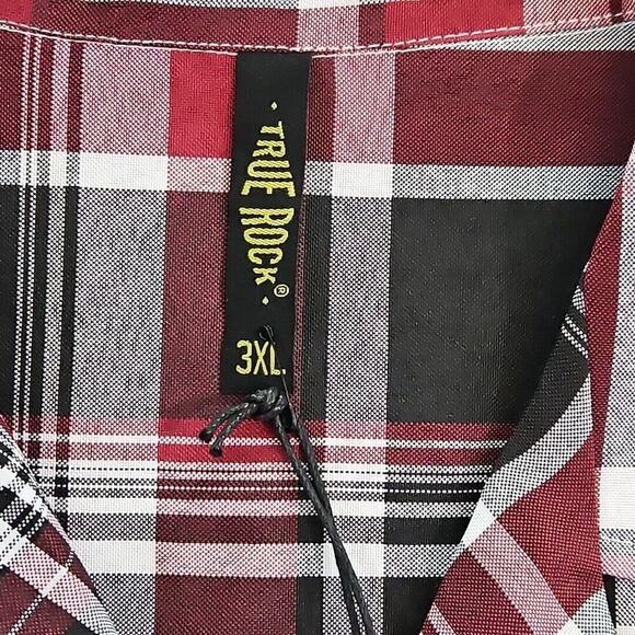 True Rock Shirt Men's 3XL Black Red Plaid Short Sleeve Button Up Pocket Y2K NWT - Picture 10 of 16